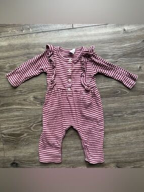 kate quinn Pink and Burgundy Striped Baby Romper 12-18 Months Long Sleeve Cotton